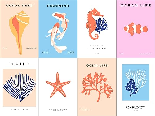 Miniatura 3 de 40 Piece Wild Life Minimal Contemporary Modern Art Collage Kit - Teen Room Wall, Coastal Dormitory Bedroom Decorations, Nautical Graphic Simplicity