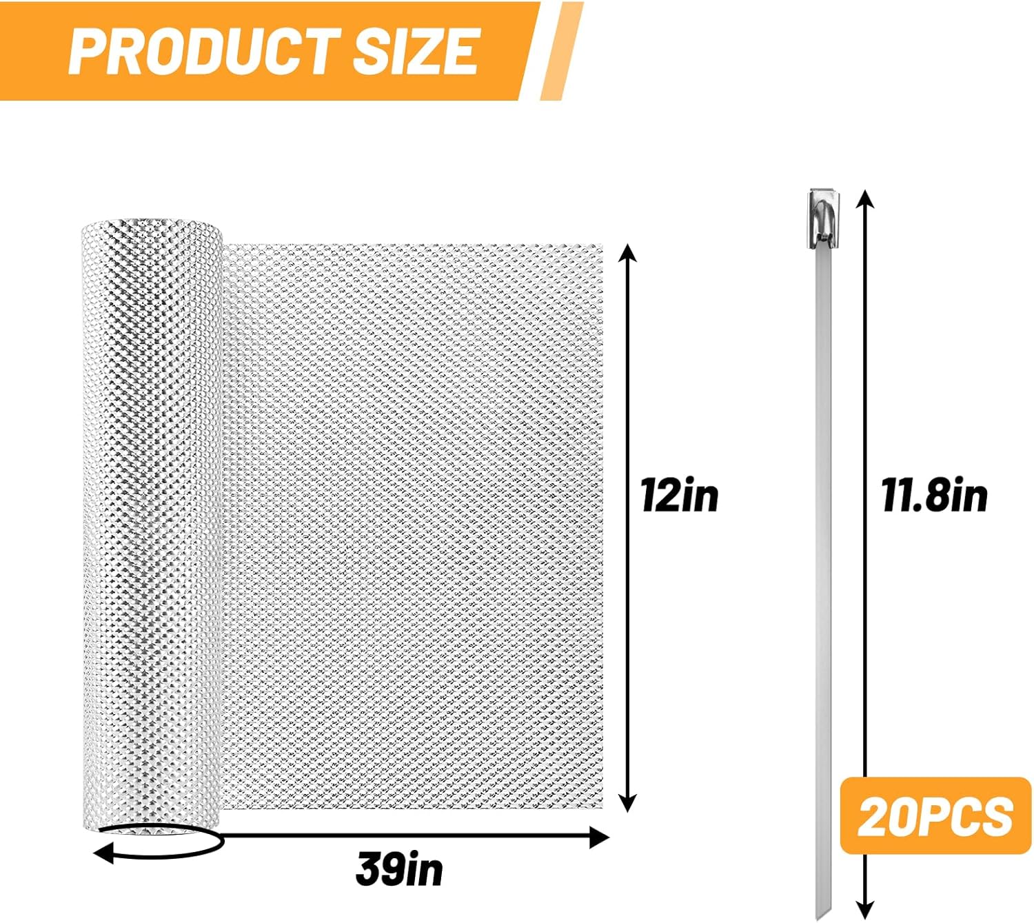 UNIFAMILY Embossed Exhaust Heat Shield Automotive, 12" x 39" Aluminum Exhaust Heat Wrap with 20 Pcs Cable Metal Zip Ties, Exhaust Wrap Heat Barrier Shield, Heat Wrap for Exhaust pipes