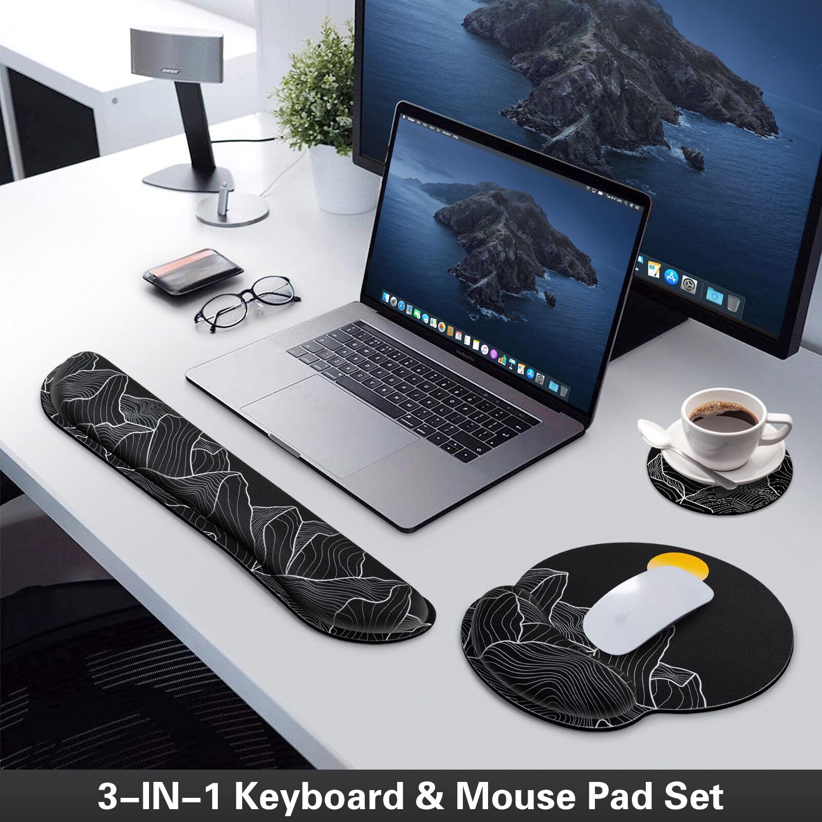 Set Tappetino Mouse E Poggiapolsi Ergonomico - Con Memory Foam, Antiscivolo, Per Ufficio E Gaming - Foto 5