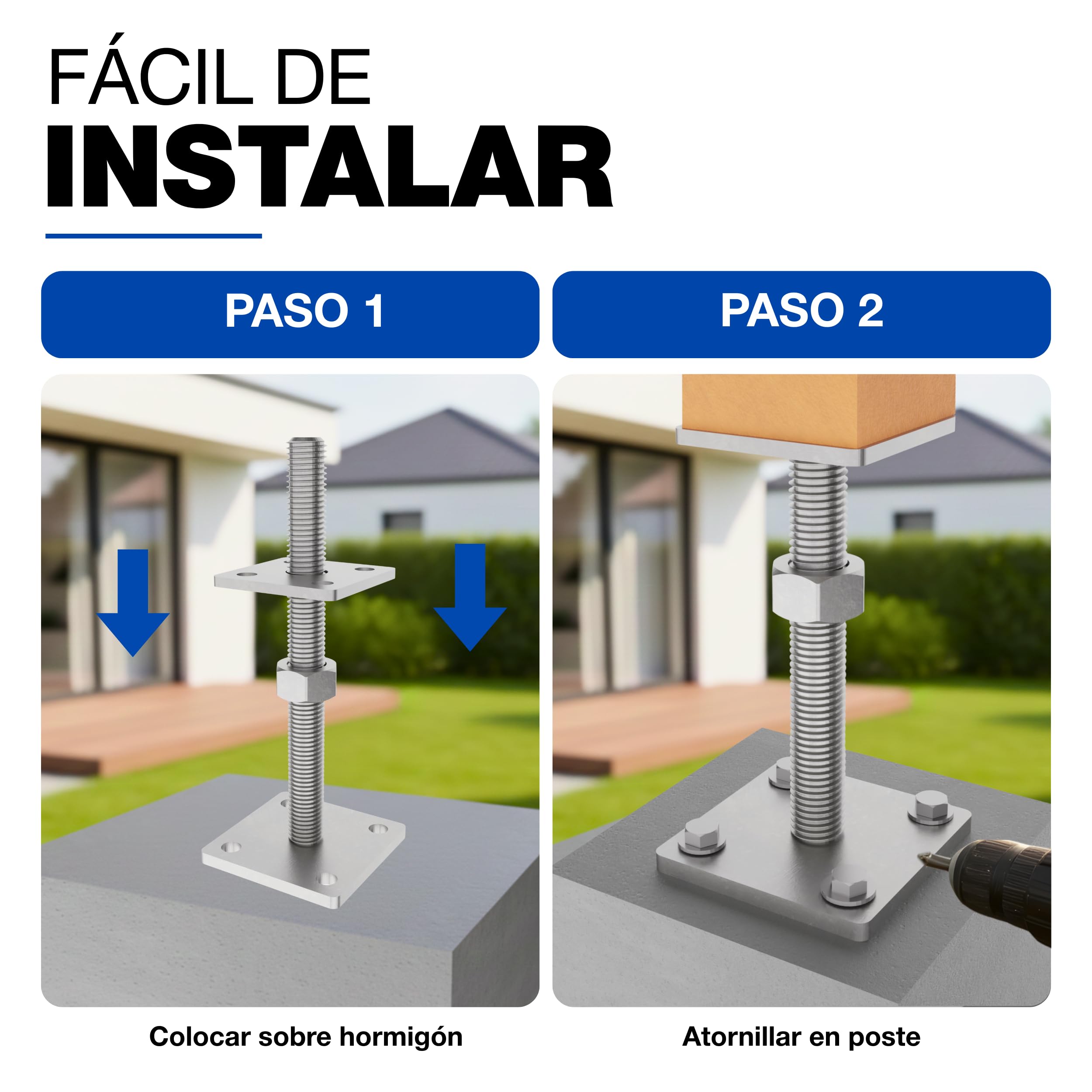 GeZu Impex Soporte de Poste Ajustable 70 x 70 mm Juego of 12 | Electroplateado Soportes de Ajuste de Altura Base Elevada