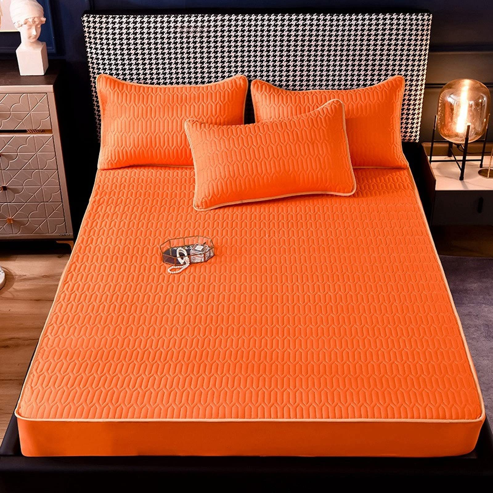 HAIMALuxury Bedding Brushed Cotton Flannelette Deep Fitted Sheets,Orange,200x220cm