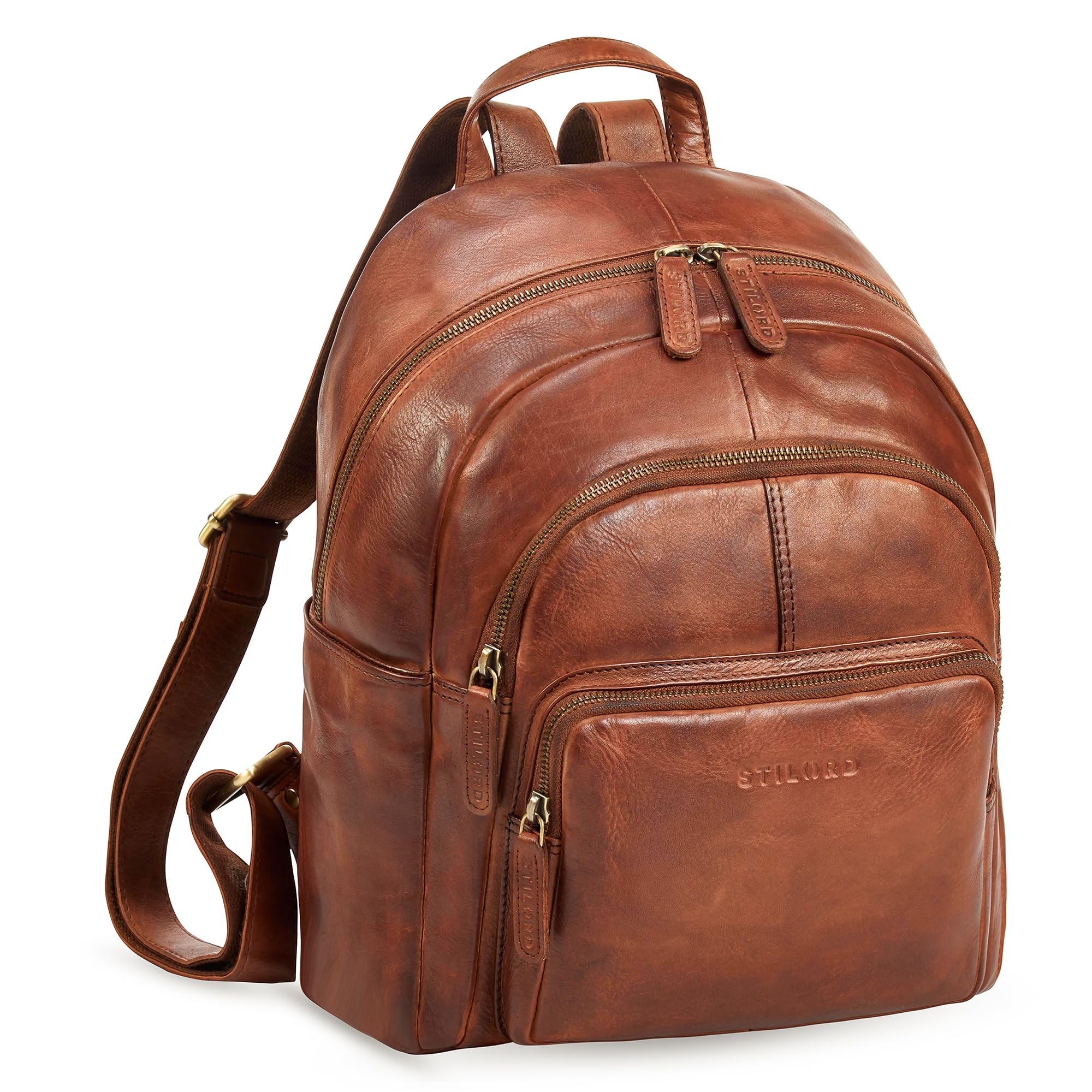 STILORD Bea Leder-Rucksack Damen Echtleder Elegant - Edler Tagesrucksack Frauen mittelgroß - Geräumiger Vintage Cityrucksack Frauen - Backpack Daypack aus echtem Leder Farbe:Brandy - Cognac