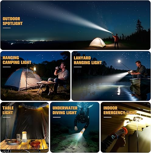 Miniatura 2 de FORTO Foco de mano de 3000 lúmenes, luz LED de largo alcance de 1400 pies con 120 horas de funcionamiento, linterna impermeable recargable IPX8 para