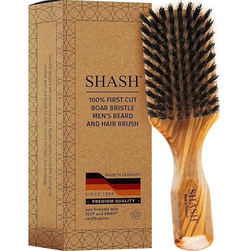 Desde 1869 hecho a mano en Alemania, robusto cepillo de pelo 100% de cerdas de jabalí para hombres, adecuado para cabello fino a normal, firme,