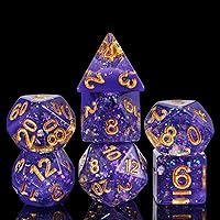 Vista 12 de Juego de dados de resina para DND, juego de 7 dados poliédricos negros D&D rellenos con papel de colores brillantes para juegos de rol