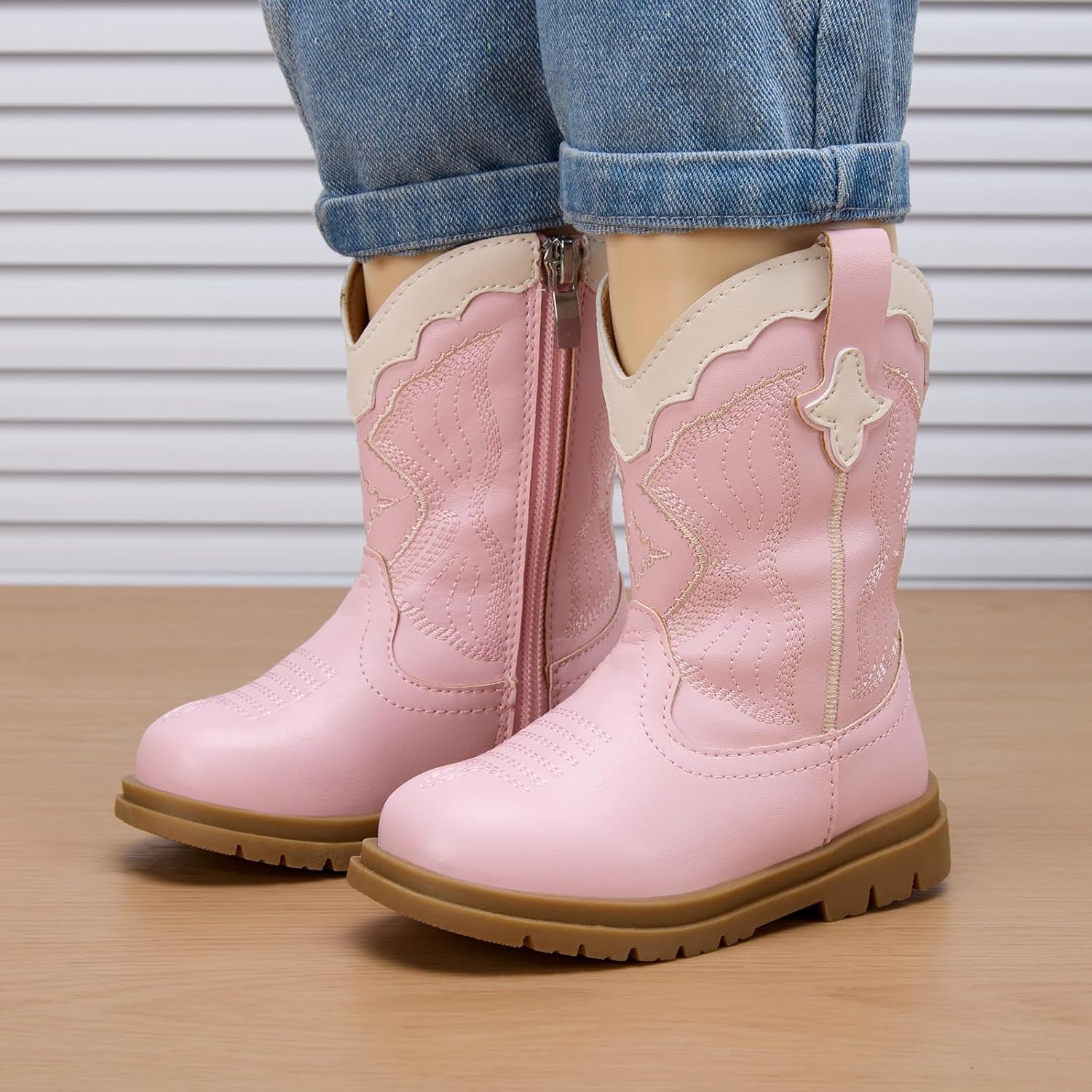BMCiTYBM Toddler Cowboy Cowgirl Boots Boys Girls Western Round Toe Riding Mid Calf Booties for All Seasons（Toddler/Little Kid