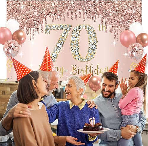 Vista 10 de Cartel de feliz cumpleaños 80 con arco de guirnalda de globos de confeti, juego de globos de oro rosa para mujer, póster rosa de cumpleaños de 80