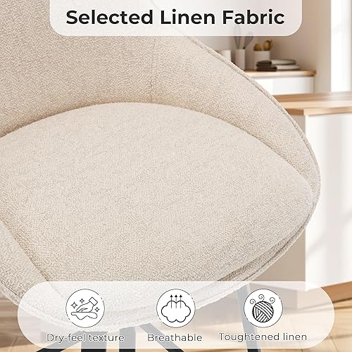 Miniatura 4 de Flouki Juego de 2 taburetes giratorios para mostrador, taburetes de bar tapizados para isla de cocina, sillas de bar modernas de tela de lino, base