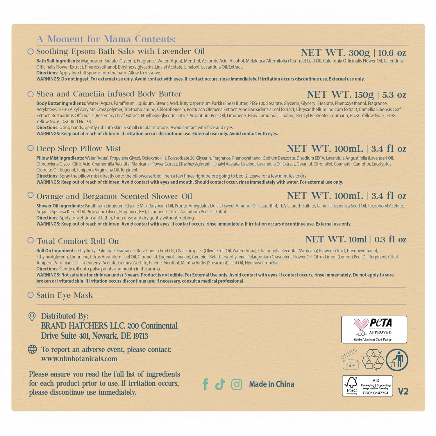 Nurture by Nature New Mom Self Care Gift Set with Body Scrub, Lavender Pillow Spray, Sleep Mask, Body Butter, Shower Gel & Bath Salts - Vegan Friendly - Stocking Stuffer, Baby Shower Gift Basket - Image 8