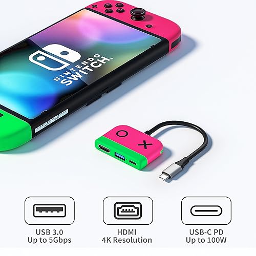 Miniatura 2 de Kstkry Switch Dock para Nintendo Switch, base portátil con puerto HDMI TV USB 3.0 y carga USB C, compatible con Nintendo Switch Steam Deck MacBook