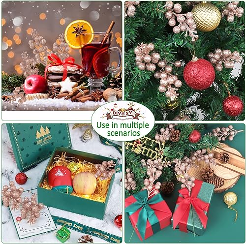 Miniatura 10 de Paquete de 20 tallos de bayas navideñas con purpurina de 7.8 pulgadas para decoración de árbol de Navidad, púas artificiales para adornos de árbol