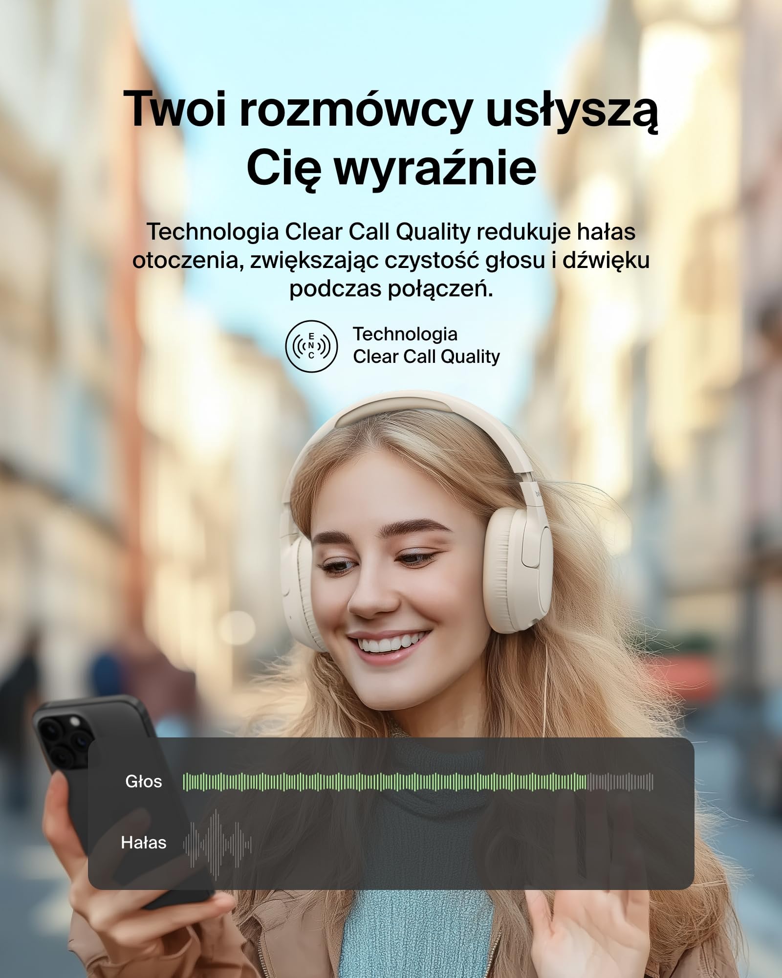 Belkin SoundForm Isolate Słuchawki Bezprzewodowe z Redukcją Hałasu, hybrydowe słuchawki Bluetooth, czas odtwarzania 60 godz., głębokie basy, nauszniki CloudCushion, do podróży, domu, biura – piaskowe