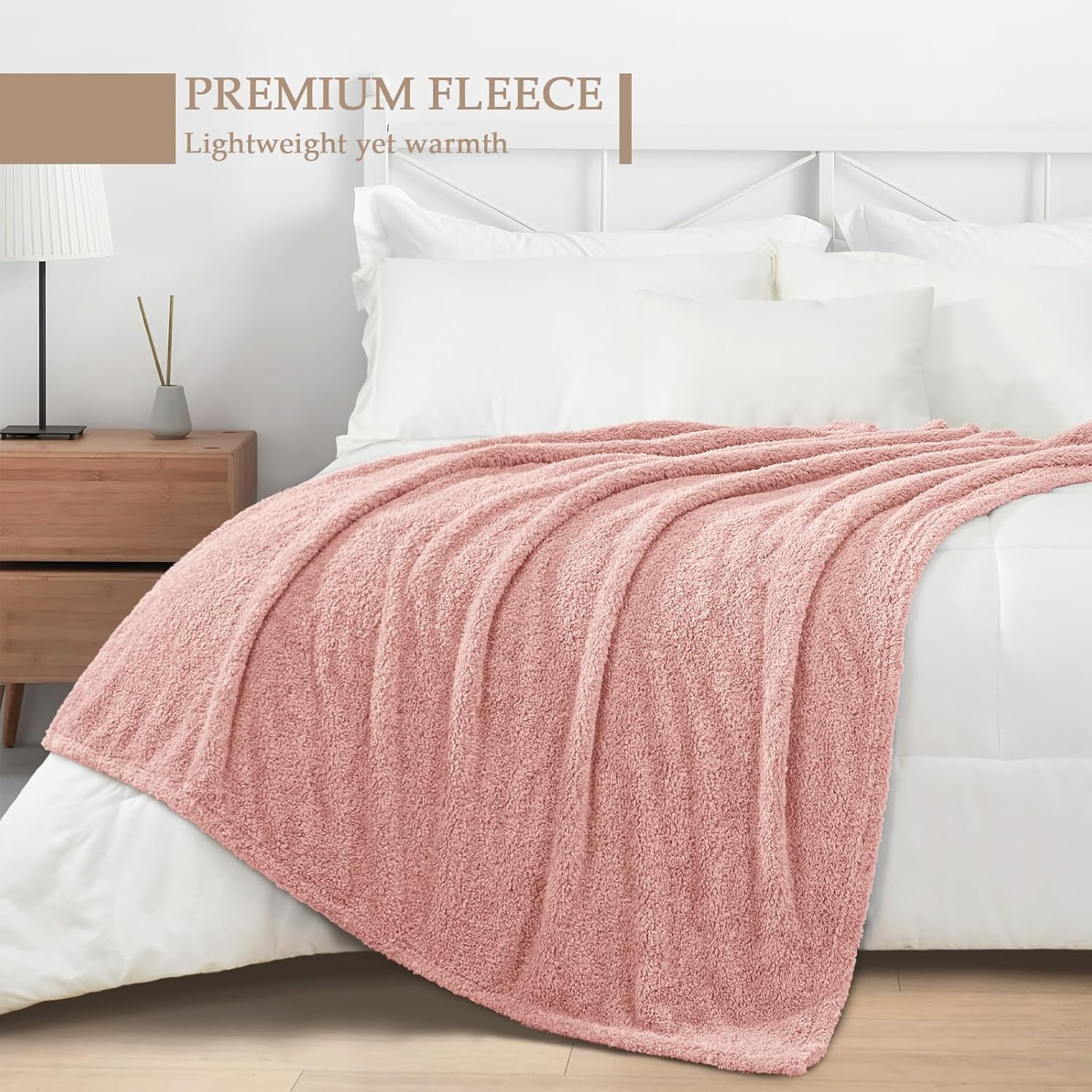 Exclusivo Mezcla Fleece Bed Blankets Queen Size, Ultra Soft, Lightweight and Fuzzy Dusty Pink Blanket for Women, Home Decor, 90x90 Inches - Image 5