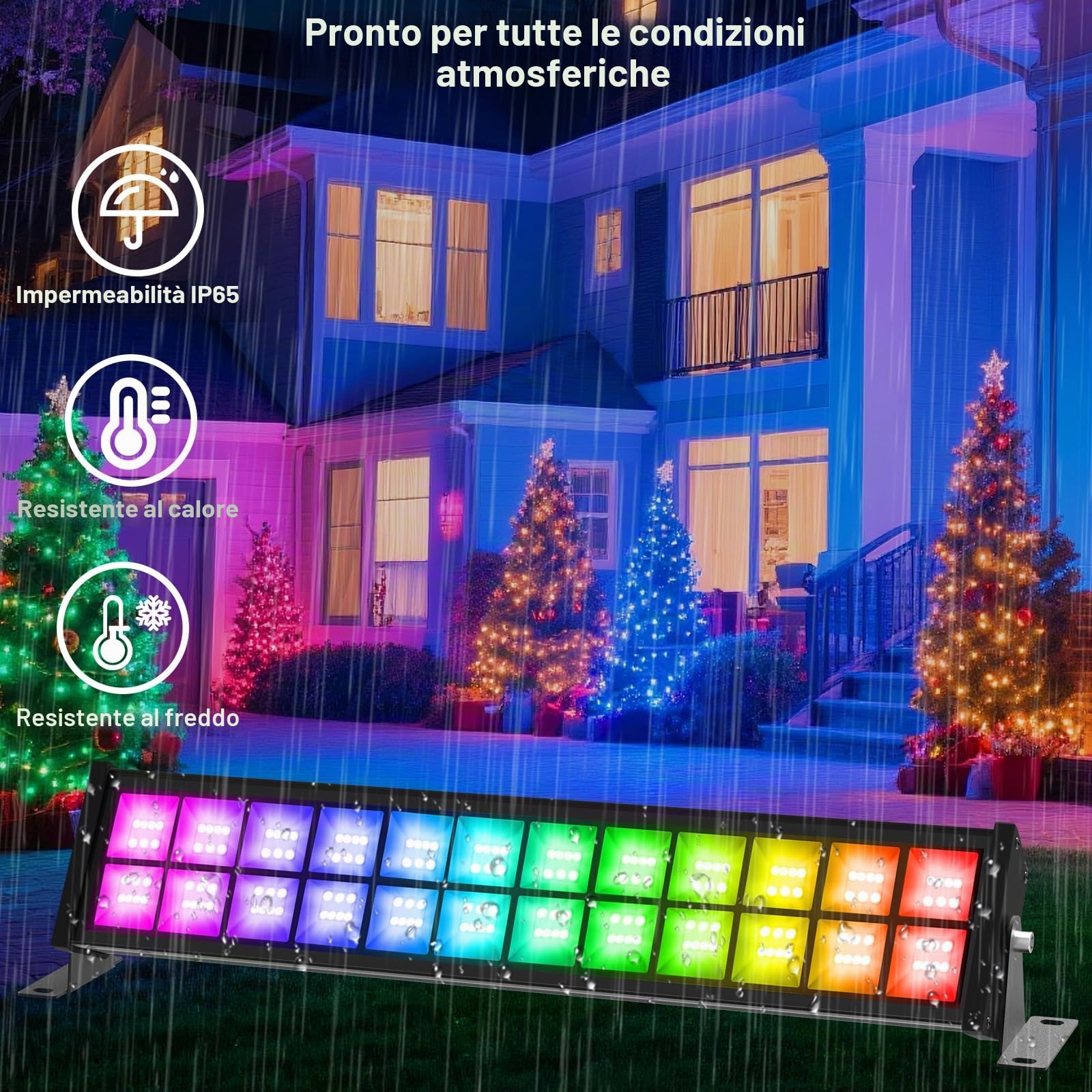 T-SUNUS Faretto LED RGB Esterno 72W, Barre LED WIFI con APP Bluetooth e Telecomando, Proiettore RGB da Esterno IP66 Impermeabile Per Vacanze Feste Halloween Natale