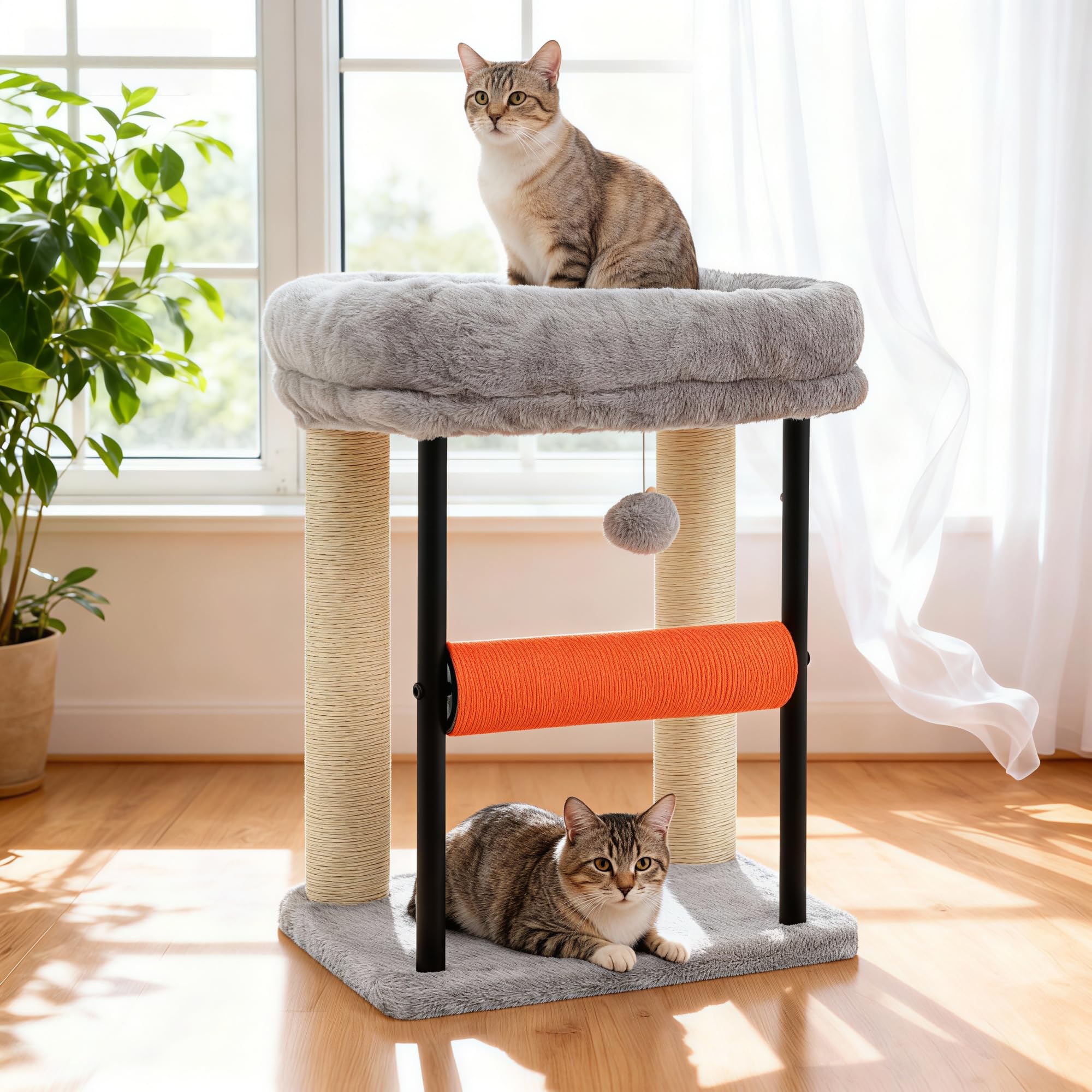 Hey-brother Cat Tree, Cat Scratching Posts with Bed, Sturdy Tower with Fully Sisal-Wrapped Columns and Plush Toy Ball for Indoor Kittens, 18.9 inches,