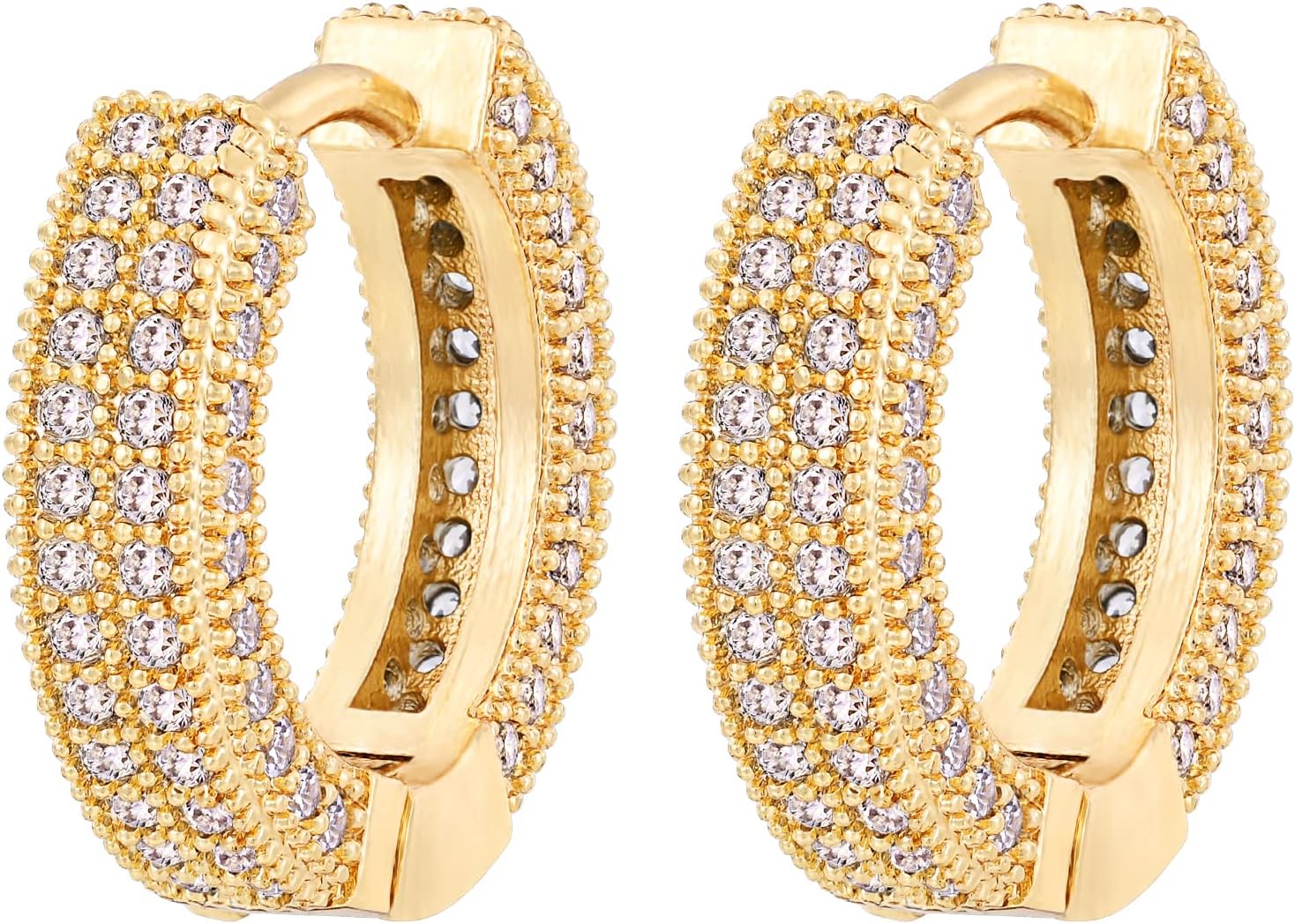 VEXXS Diamond Hoop Earrings for Men, 14K Gold Plated Iced Out Dangle Hoops Earrings Micro Pave 5A CZ Stones Dangle Earrings, Hypoallergenic Earrings for Men Hip Pop Earrings Street wear