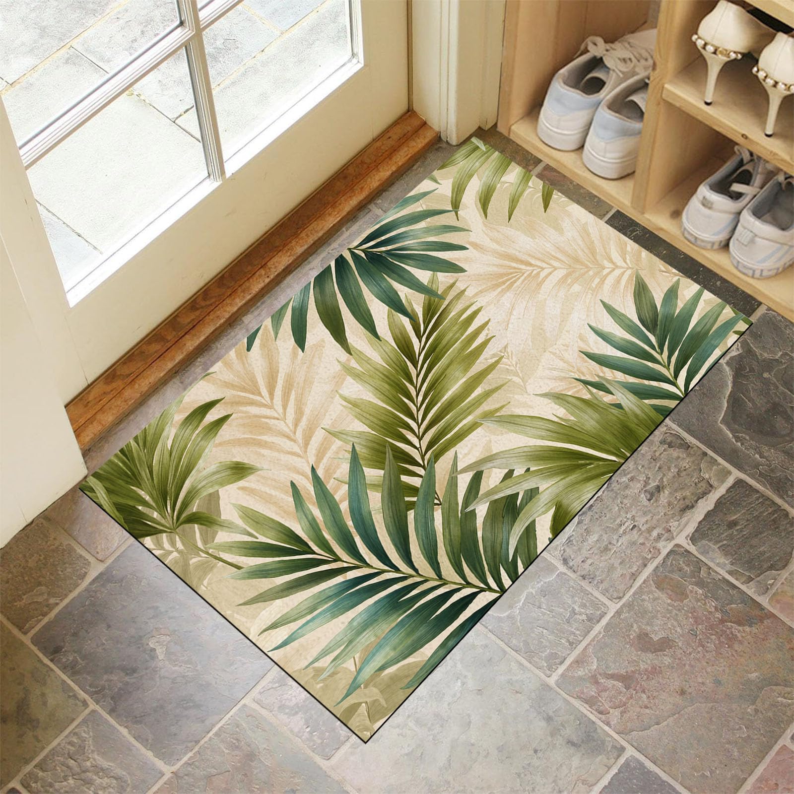 Tapis d'entrée intérieur 80x120cm beige tropical lavable