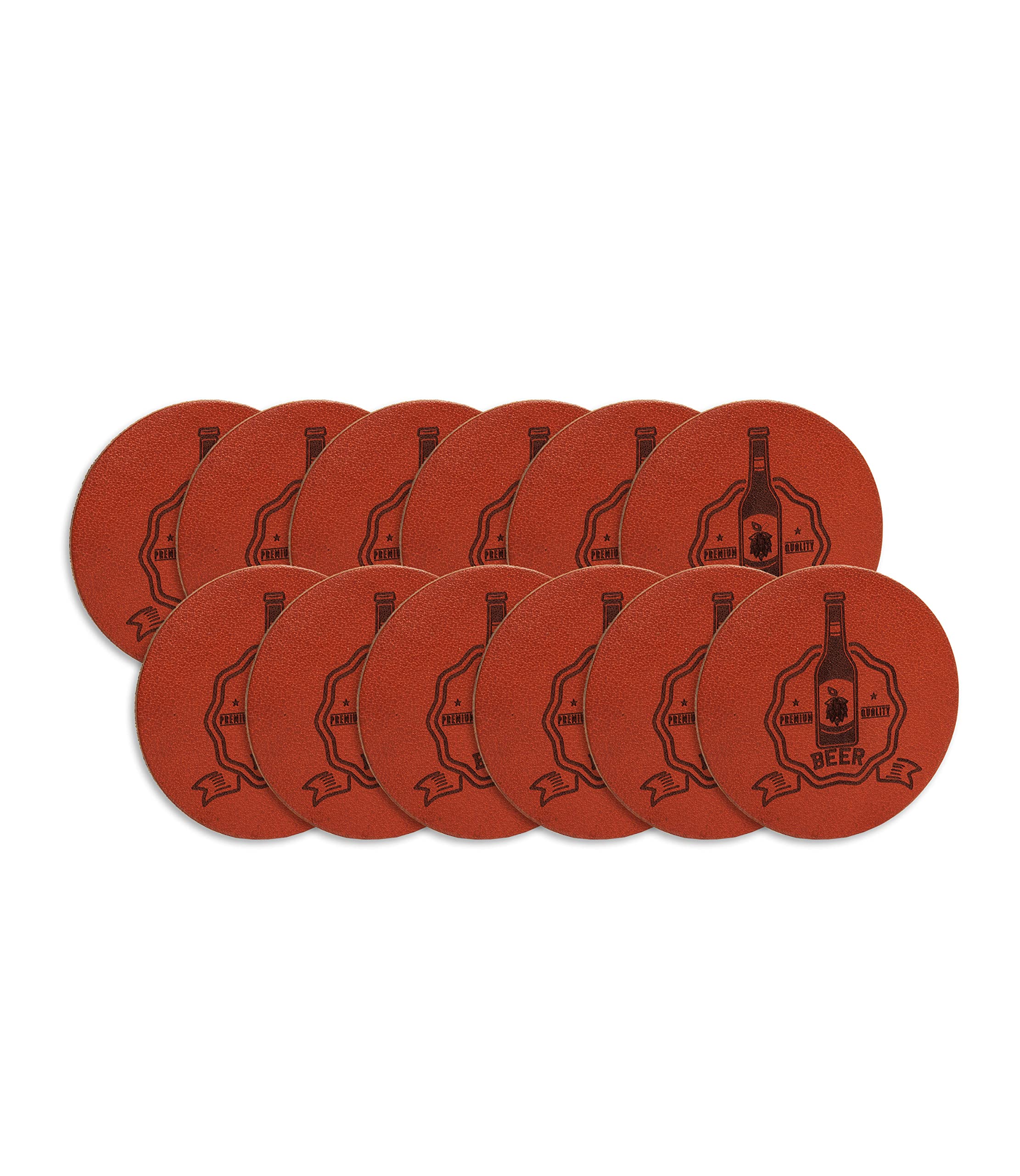 CLUB4BRANDS Full Grain Leather Coasters by C4B, Brown, 12 pieces / beer