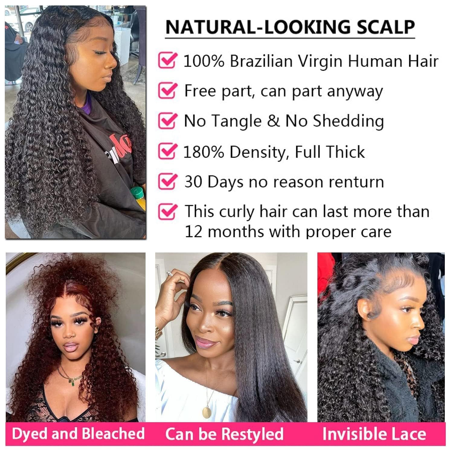 Afro Kinkycurly Wig Human Hair 20 inch 13x4 HD Lace Front Wigs Human Hair Pre Plucked Kinky Curly Wig Glueless Curly Human Hair Wig for Black Women 180% Density