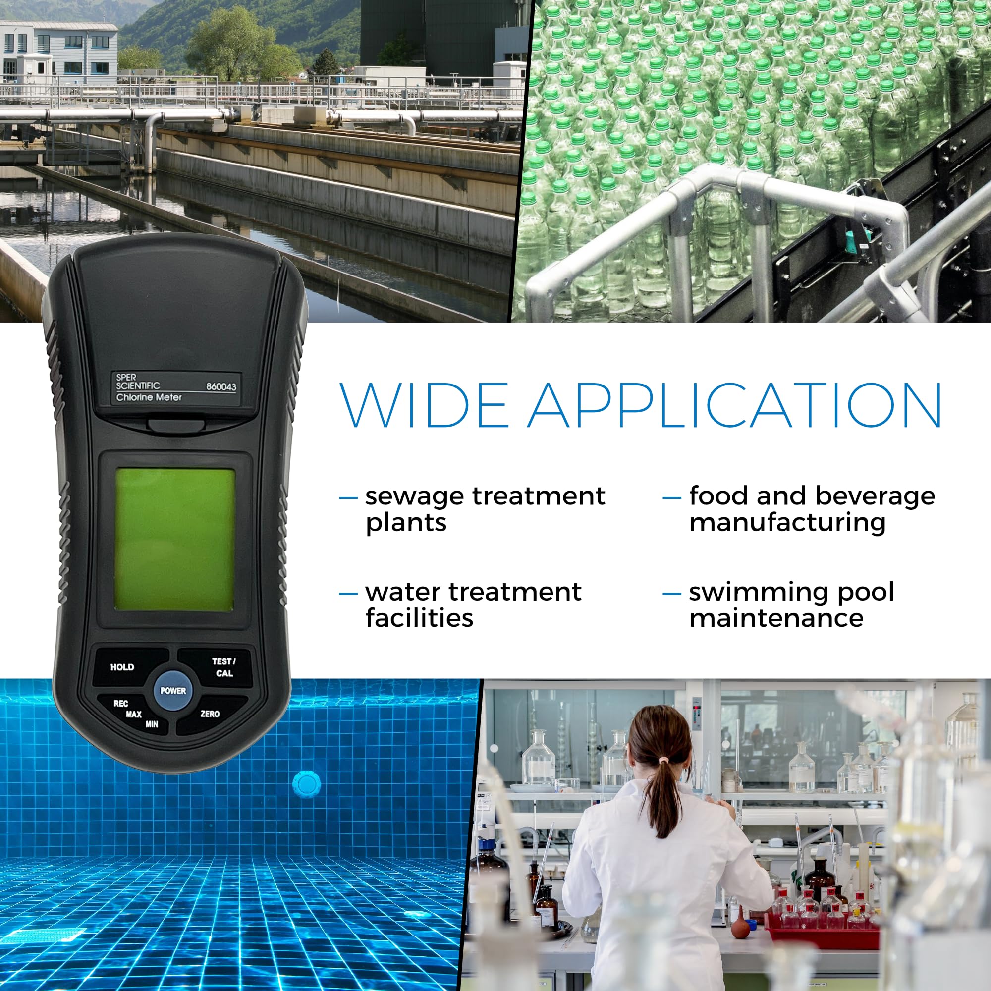 Sper Scientific Portable Digital Chlorine Meter 860043 w/Large LCD Display for Swimming Pools & Spas, Measure Free & Total Chlorine, Accurate & Handheld Water Chemical Testing Kit - 2 pc