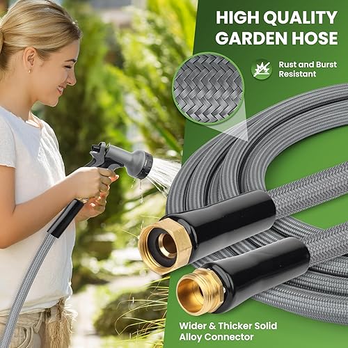 Miniatura 6 de KLABB Manguera de jardín de 20 pies de 58 pulgadas, manguera de agua compacta de acero con boquilla de 10 funciones, ligera y a prueba de óxido,