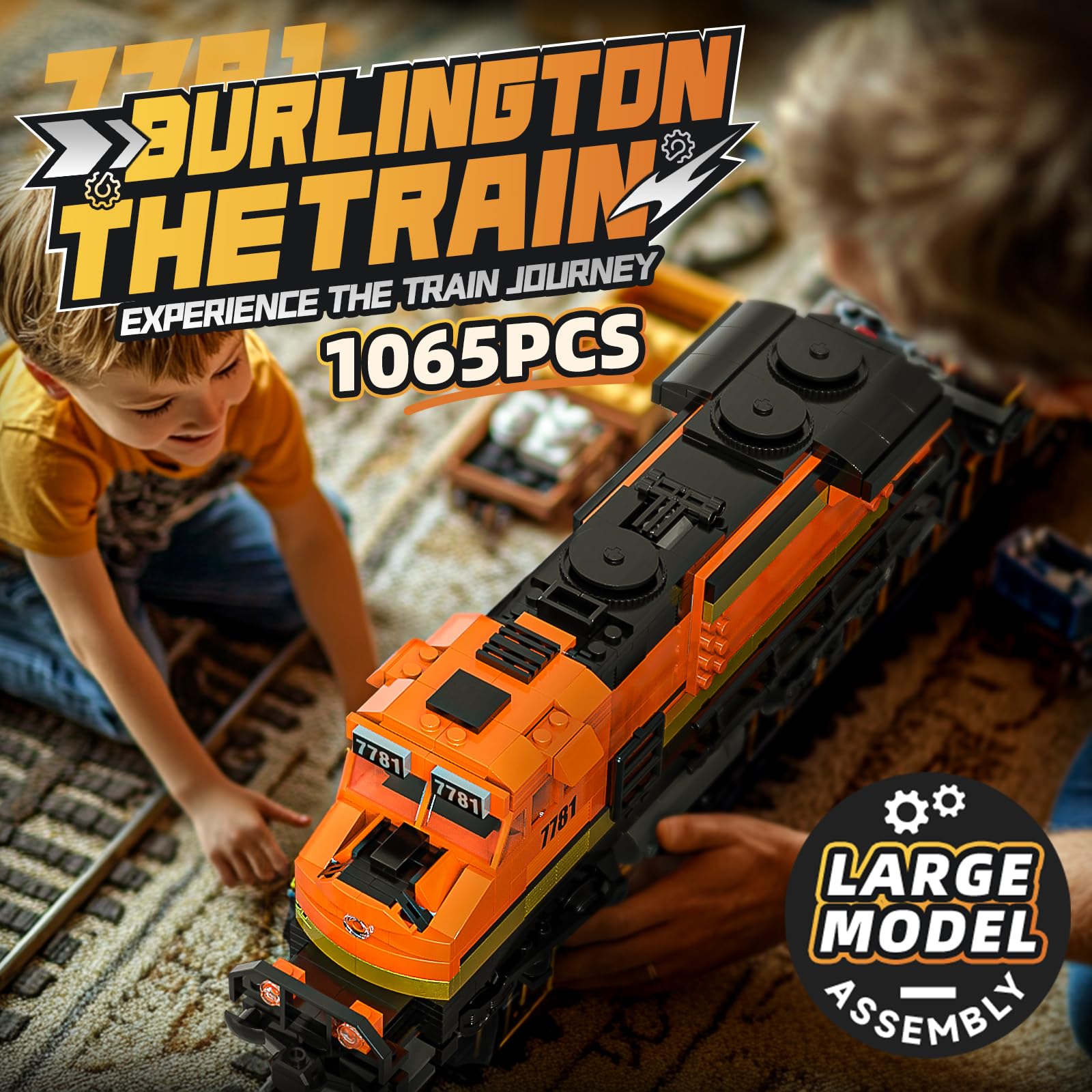 BNSF Kit de construction de train de marchandises avec locomotive et voitures, 1045 pièces