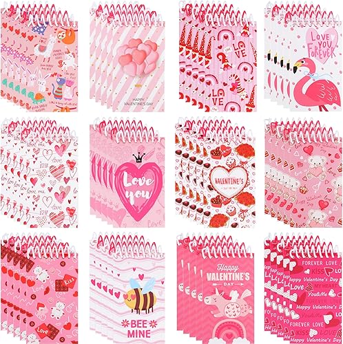 120 mini blocs de notas para el día de San Valentín mini blocs de notas para niños mini cuadernos divertidos en espiral de San Valentín blocs de