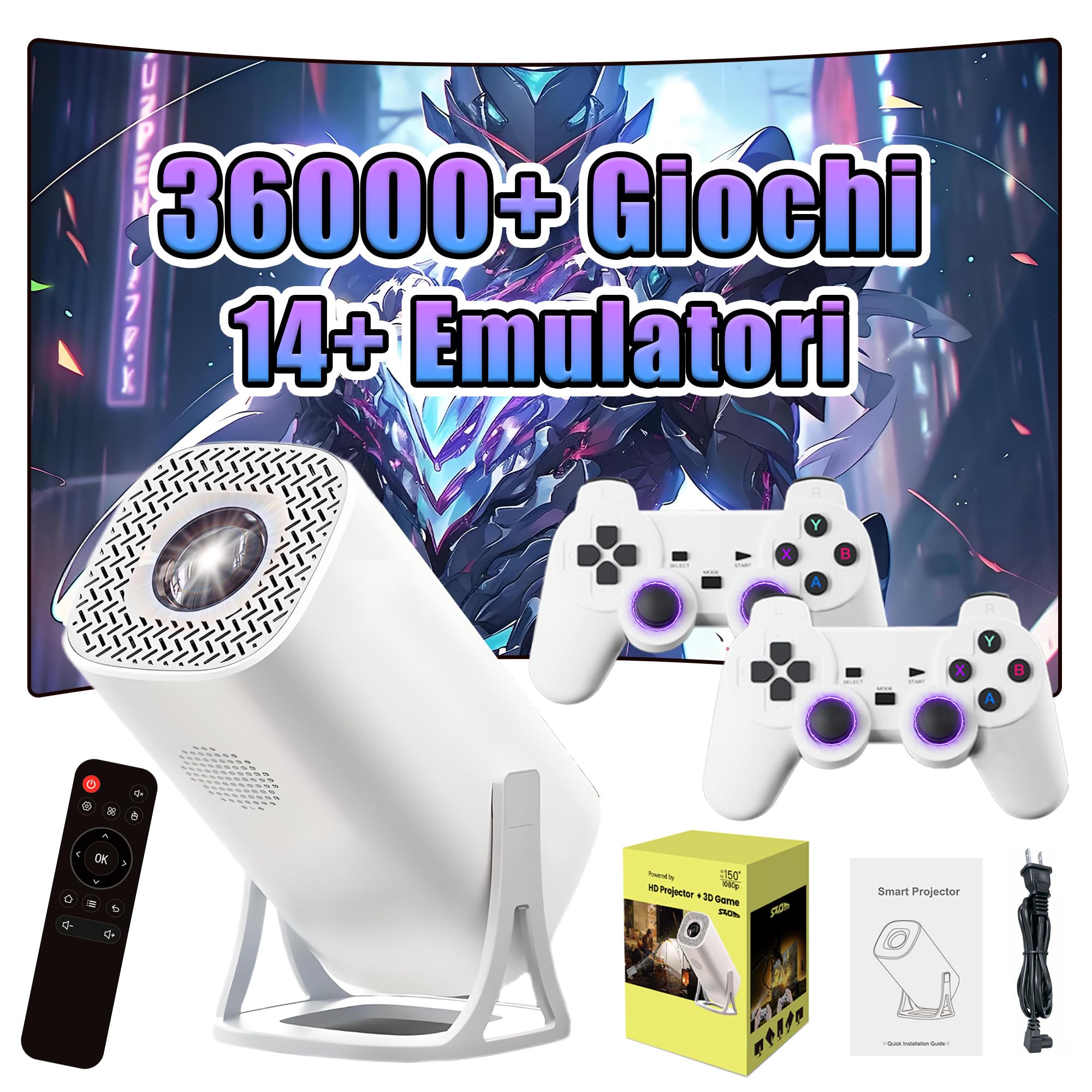 S40 Max Proiettore intelligente,36000+ giochi,14 emulatori,WiFi 2,4G+5G e Bluetooth Mini proiettore portatile,proiettori da gioco con 2 controller wireless,Android 11 per home cinema e uso all'aperto