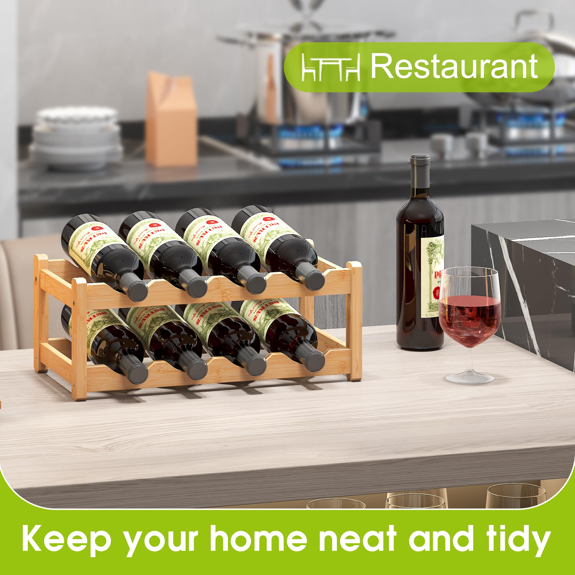 BMOSU Bamboo Wine Rack Wine Storage Cabinet Shelf 8 Bottle Wine Racks ...