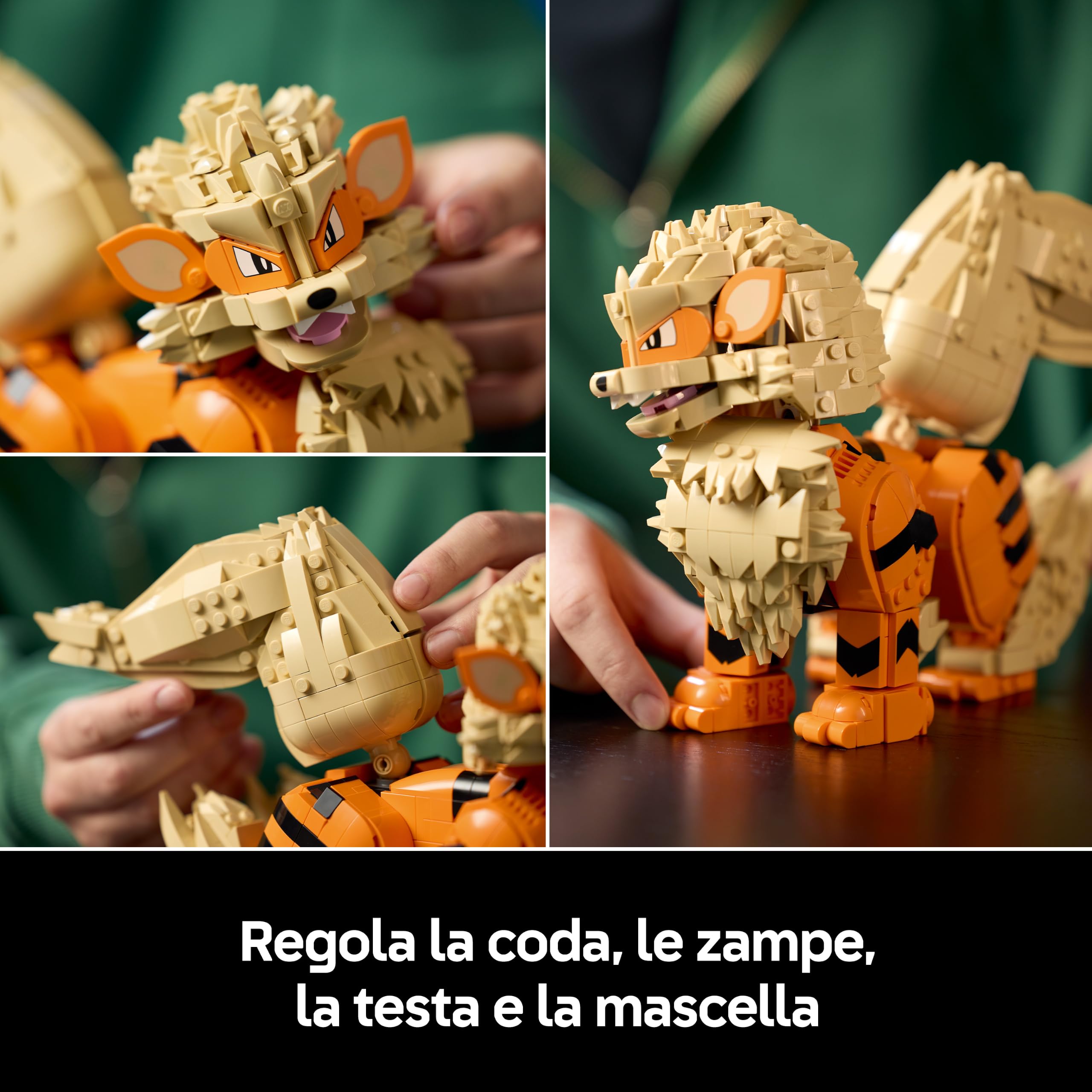 LEGO Pokémon Arcanine - Action Figure da Costruire per Adulti - Kit di Modellismo con Coda, Zampe e Testa Snodabili - Decorazione Stanza da Gaming Fai da Te - Idea Regalo per Gamer da Collezione 72160