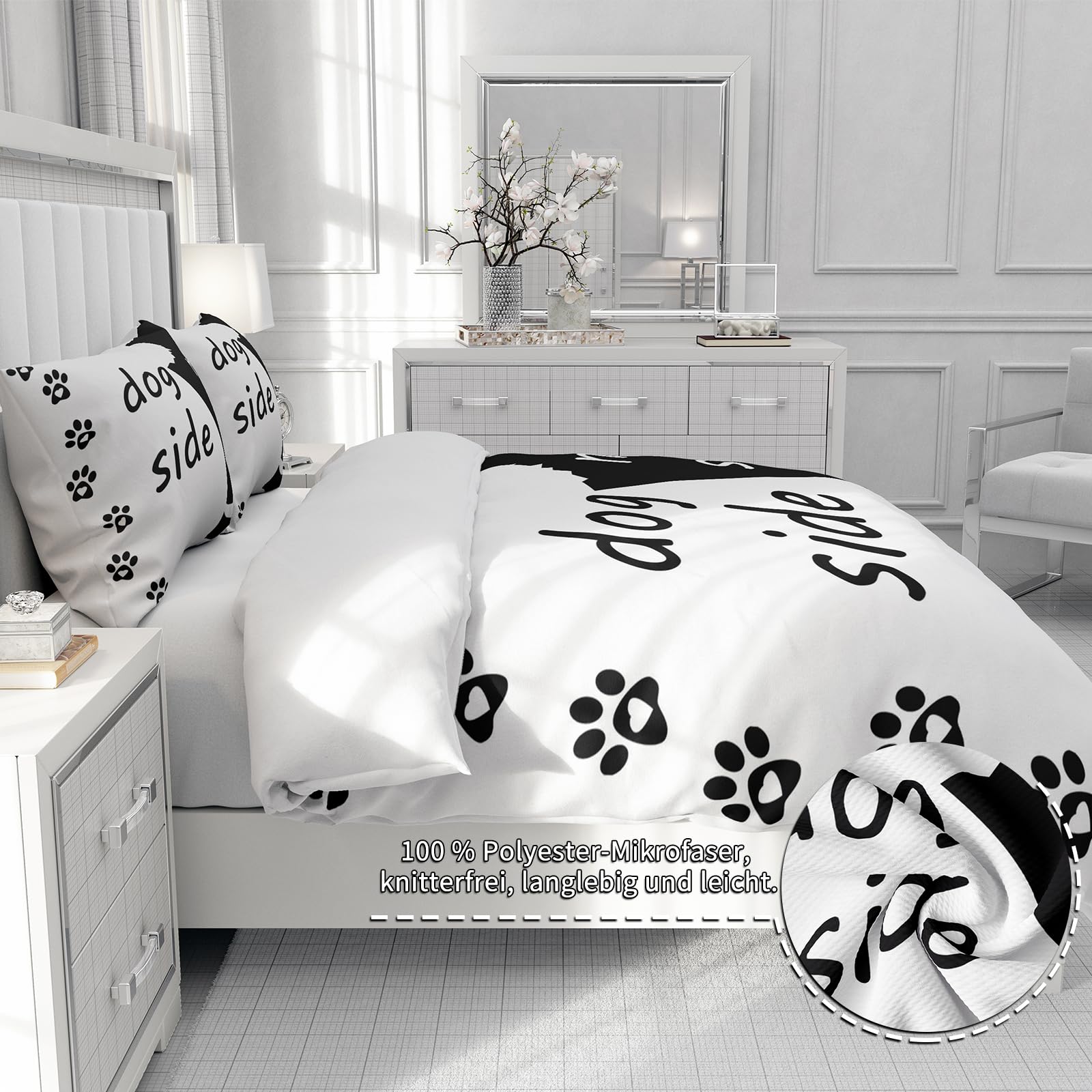 Set di 3 copripiumini con lato del cane e il mio lato 220x240cm, in morbida microfibra, per adulti, decorazione della camera da letto (King（220x240cm）, A)