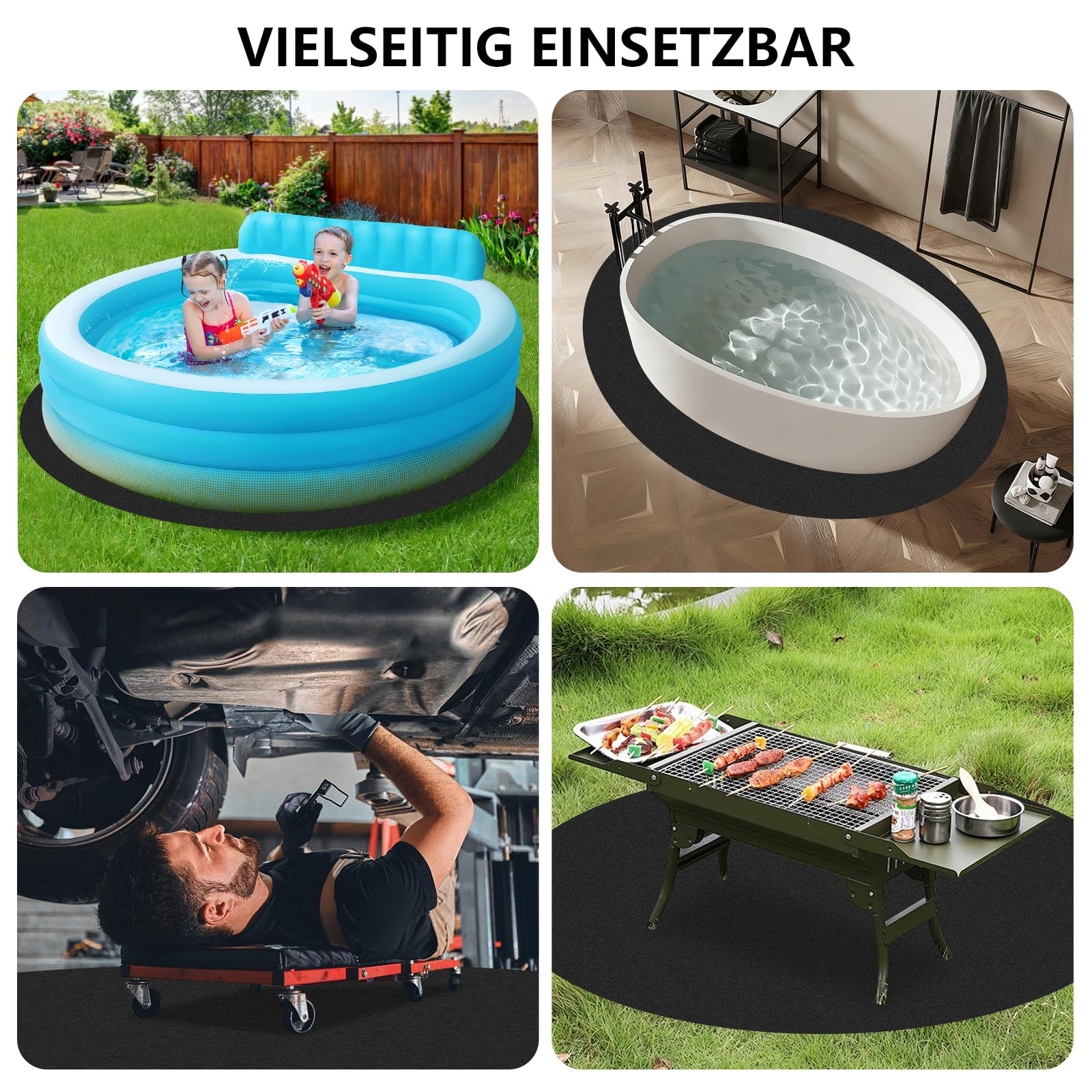 Storystore Pool Unterlage Outdoor, 4m Poolunterlage Rund Faltbarer Poolmatten Schutzboden Pool Bodenplane Wasserabsorbierende Whirlpool Unterlage für Hinterhof Garten Rasen(Schwarz)