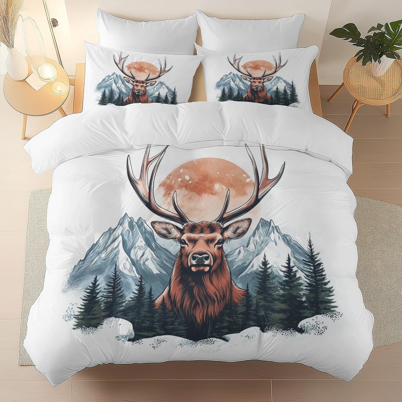 Zestaw pościeli Deer Mountains Nature miękki nadruk zestaw pościeli ze szczotkowanej mikrofibry poszewka na kołdrę z poszewkami na poduszki 260 x 220 cm, prezenty dla mamy, dekoracja sypialni