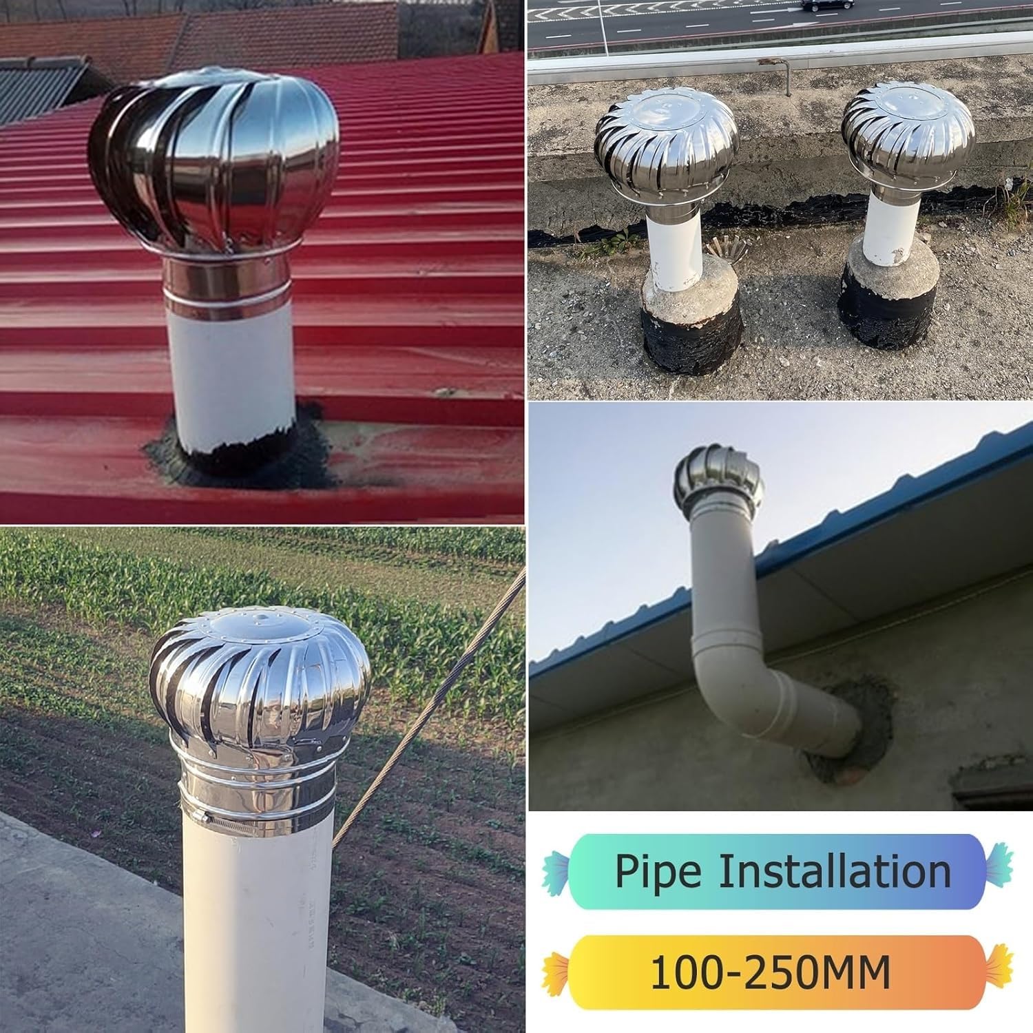 Copertura di sfiato in acciaio inox, 25-76 cm, per condotti di ventilazione di camini, fabbriche, fattorie e case, presa di ventilazione esterna (110 mm)