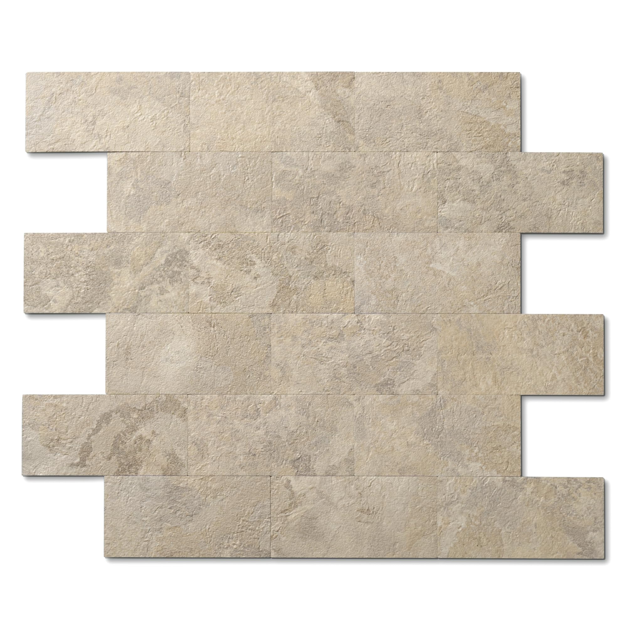 OYASIMI 10 Pieces Beige Stone Stick on Tiles Kitchen Backsplash, 13.5"X11.4" PVC Wall Tiles, Self Adhensive Splashback for Kitchen & Bathroom
