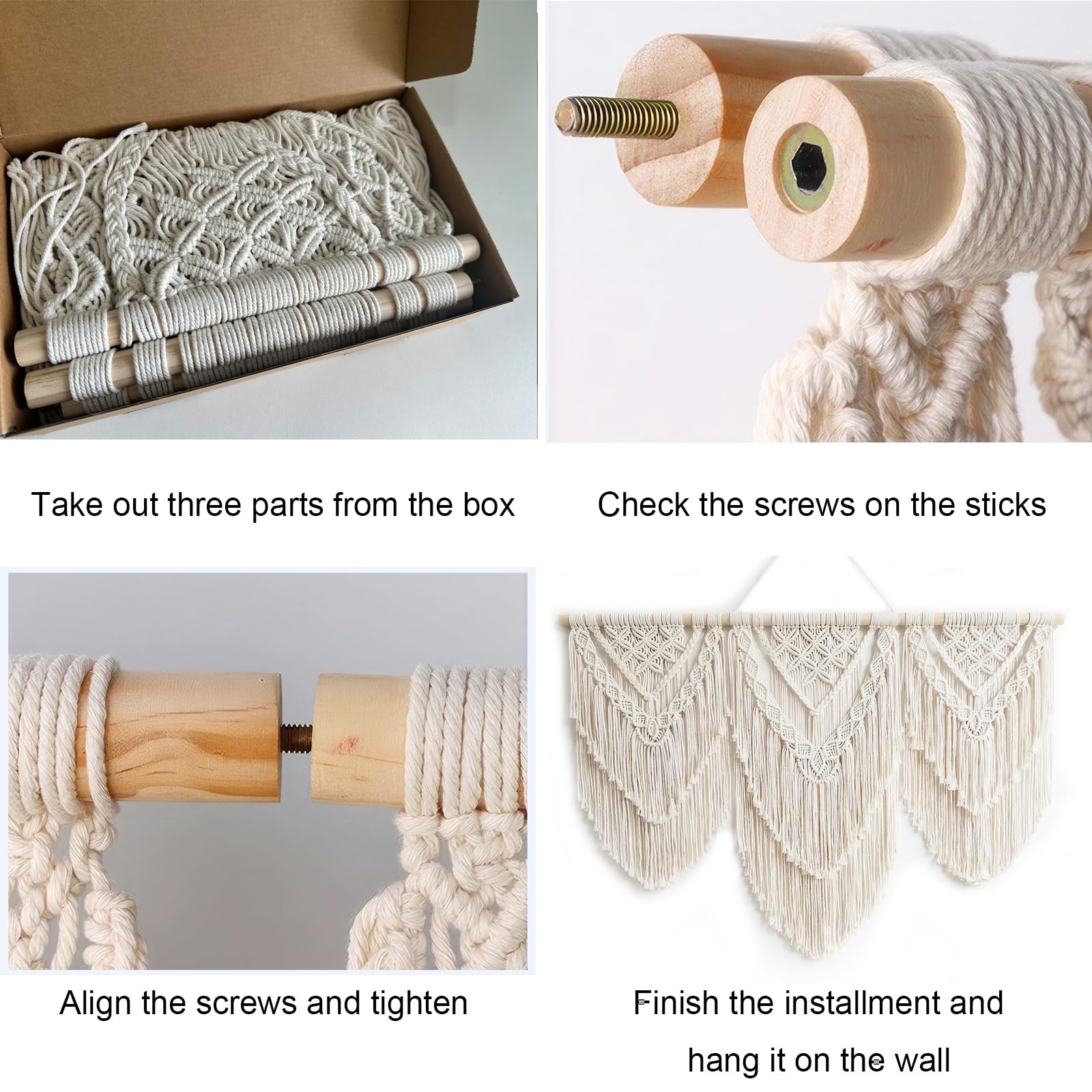 Achart Tapiz de macramé para colgar en la pared, decoración de pared bohemio, arte de pared grande, tapiz de macramé, decoración bohemia para dormitorio (beige-H)