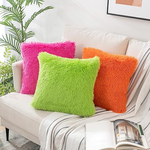 Miniatura 4 de Woaboy Paquete de 2 fundas de almohada de piel sintética de lujo, decorativas, suaves y esponjosas, fundas de cojín cuadradas para sala de estar,