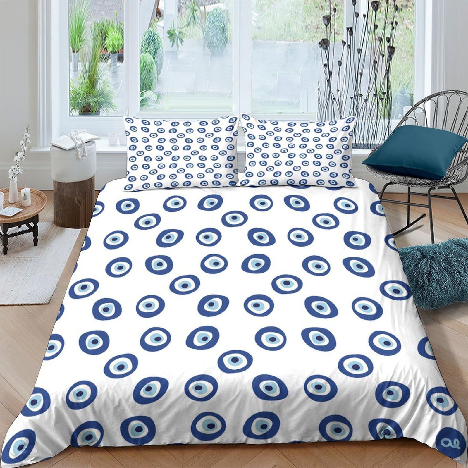 Ctjqhvkz Style-3 3D Printed Evil Eye Fitted Sheet Microfiber Soft White Blue Circle Pattern Mattress Cover For Bedroom Guest Room Single（135X200cm）