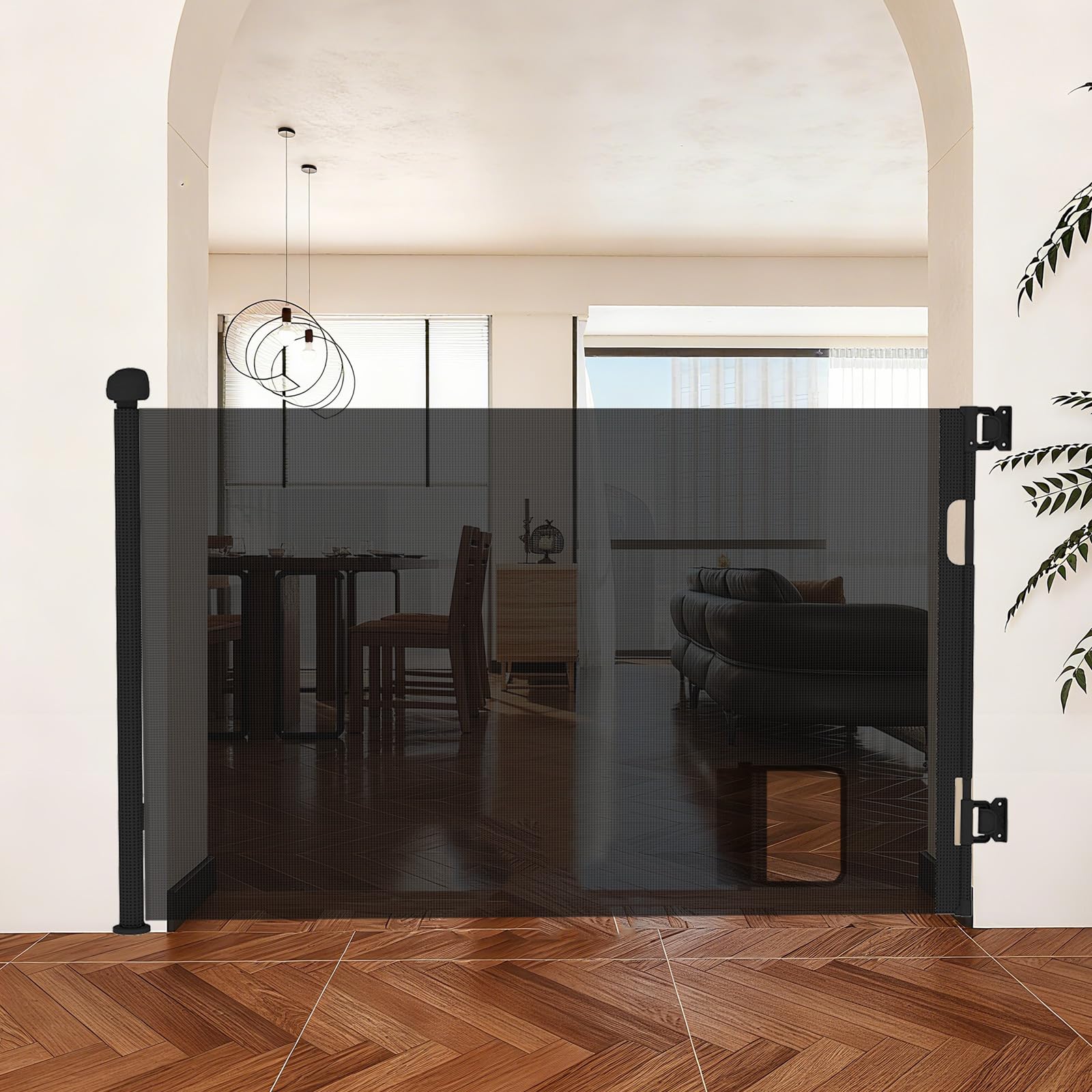 Rejilla de protección para escaleras extensible de 0 a 150 cm, con solapa para gatos, rejilla de protección para puerta, barrera para bebés, rejilla de protección para bebés y mascotas (negro)