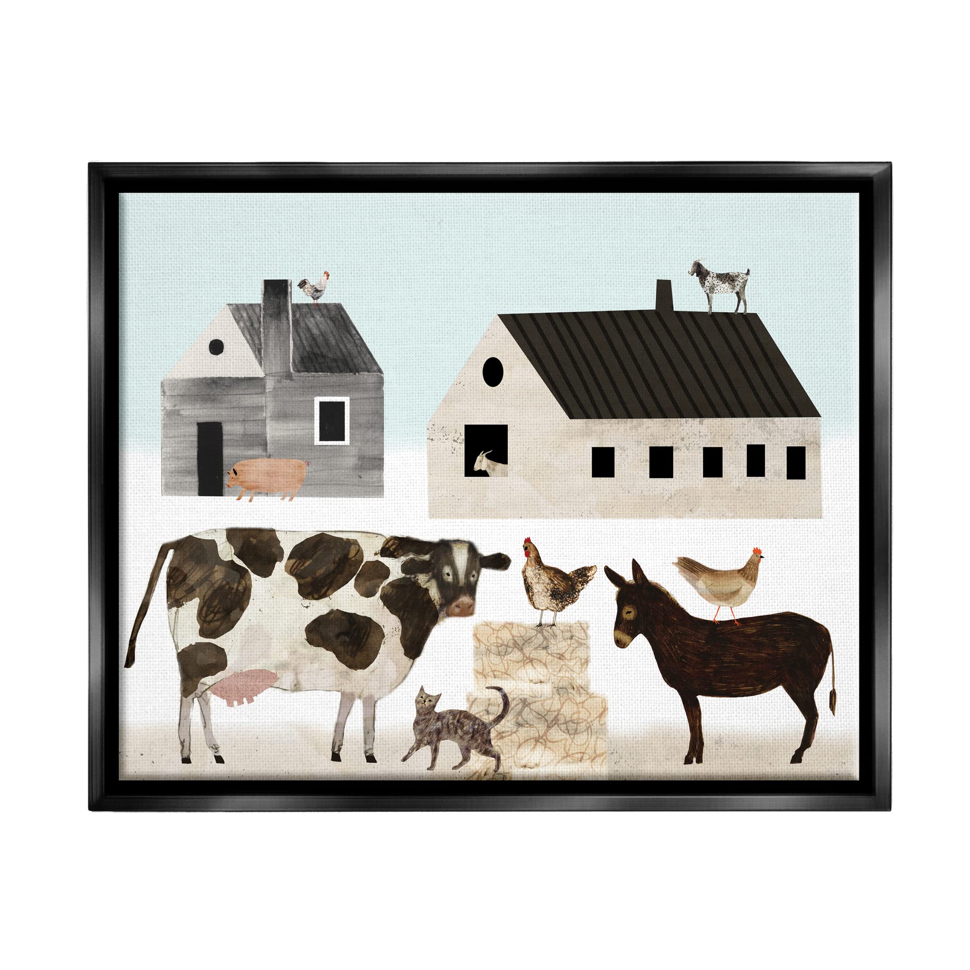 'Minimal Farm Animals Barn and Home'| Floating Frame Canvas Art