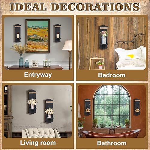 Miniatura 5 de 2 portavelas rústicos de estilo gótico para montaje en pared, portavelas de madera para jarrón de flores, apliques de pared colgantes hechos a mano