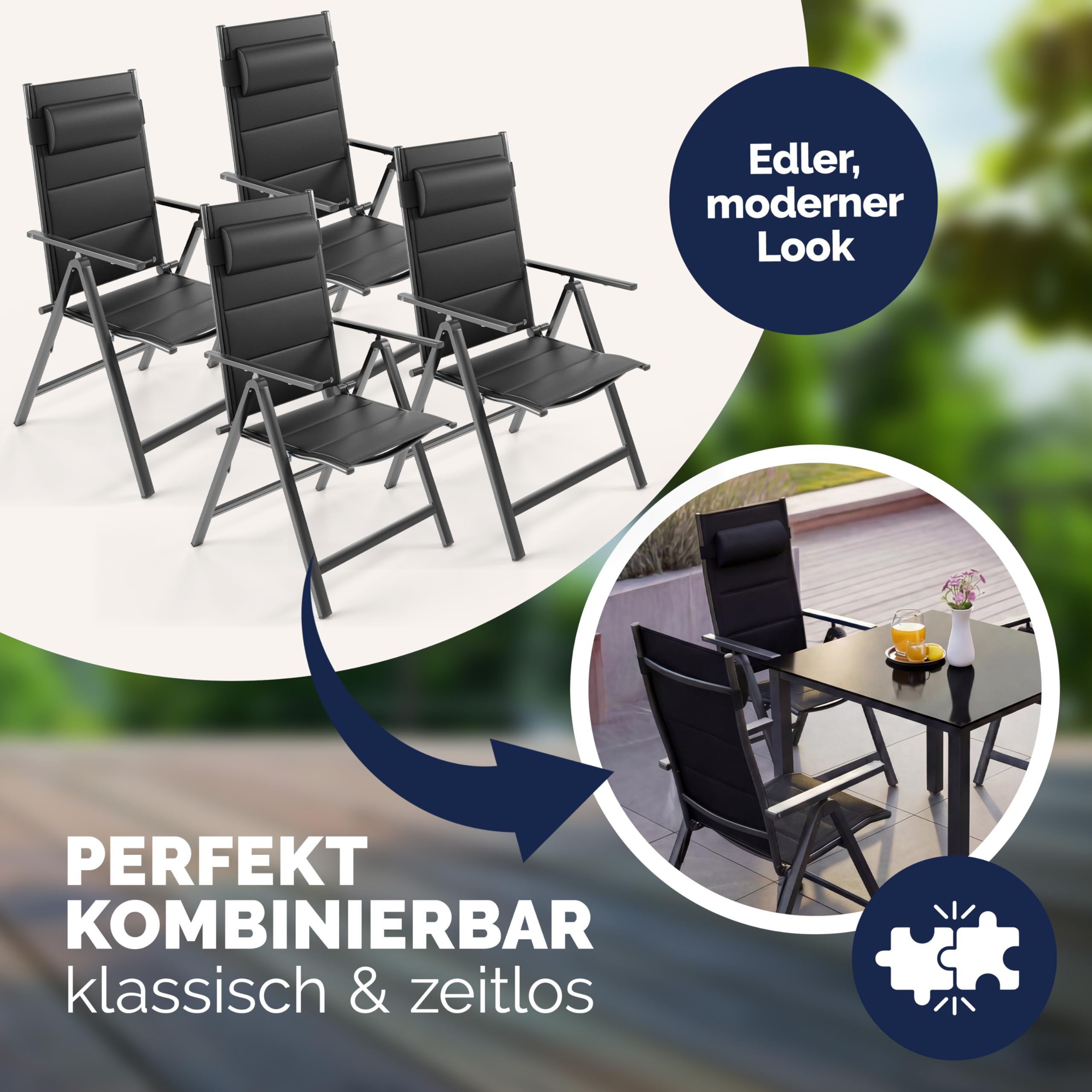 Casaria® Gartenstühle 4er Set Klappbar Gepolstert Alu 8- Fach Verstellbar 120 kg Belastbarkeit Wetterfest Outdoor Balkon Camping Hochlehner Klappstuhl