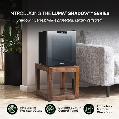 Miniatura 2 de Luma Comfort Shadow Series - Refrigerador de vino de 16 botellas, refrigerador de vino con espejo independiente con puerta de vidrio templado de