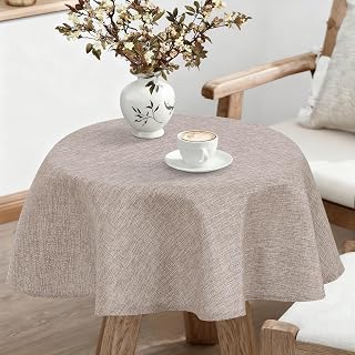 JIUZHEN Round Textured Table Cloth Linen Wrinkle Free Stain Resistant Farmhouse Decorative Circular Tablecloth for Kitchen, Dining, Party, Wedding, Outdoor Use (30 Inch Round,Stone)