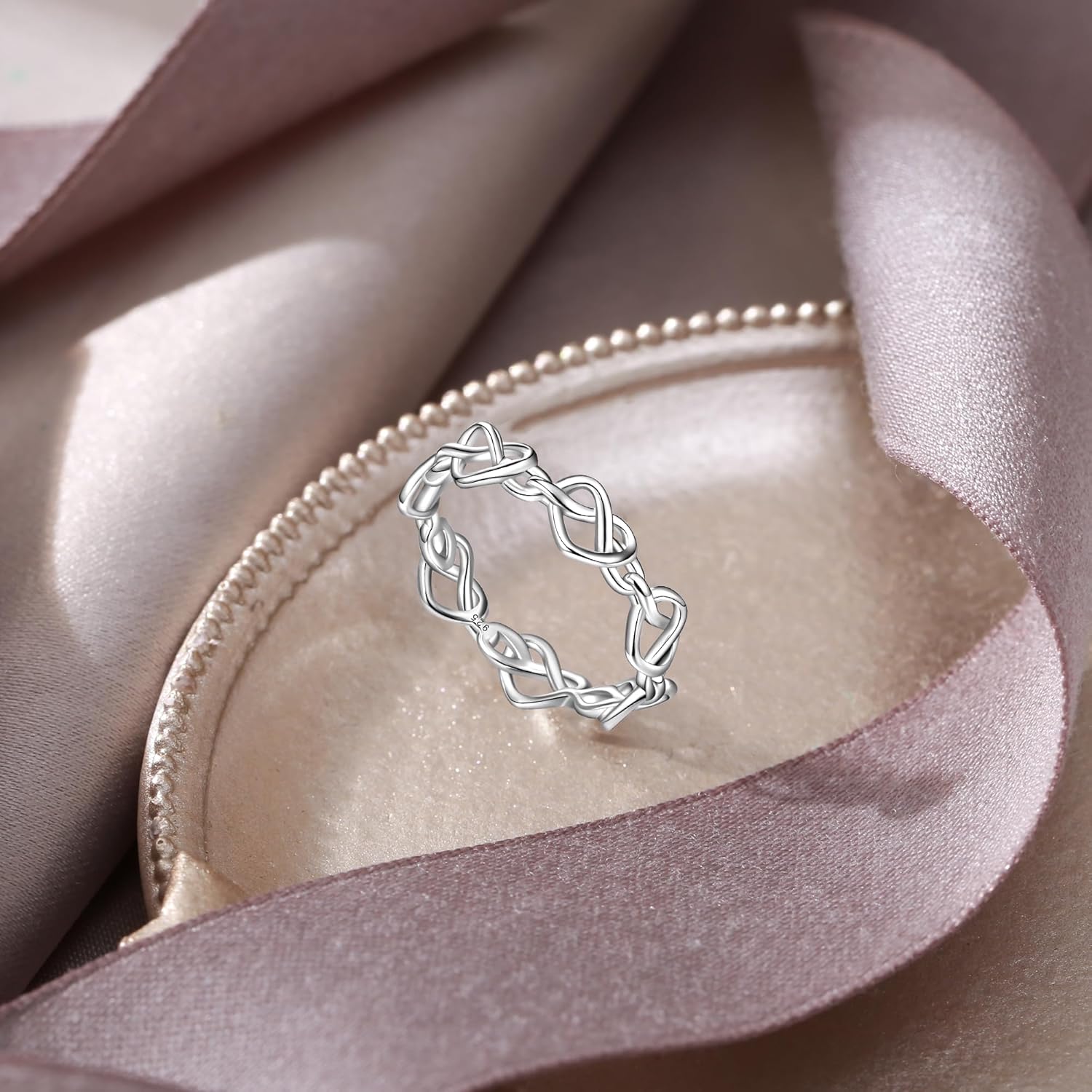 EVER FAITH Dainty Love Heart Rings for Mothers Day/Valentines/Christmas, 925 Sterling Silver Friendship Mother Daughter Lover Knot Bond Wedding Promise Band Ring for Women