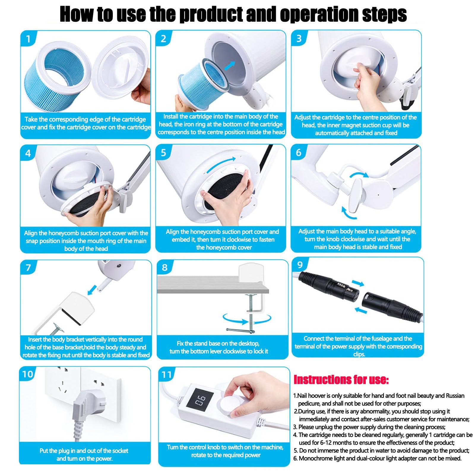 Aspirapolvere Professionale per Unghie con Filtro Riutilizzabile, aspirapolvere per Unghie da 80 W, 10 velocità del Regolabili, per Manicure, Pedicure nel Salone di Bellezza