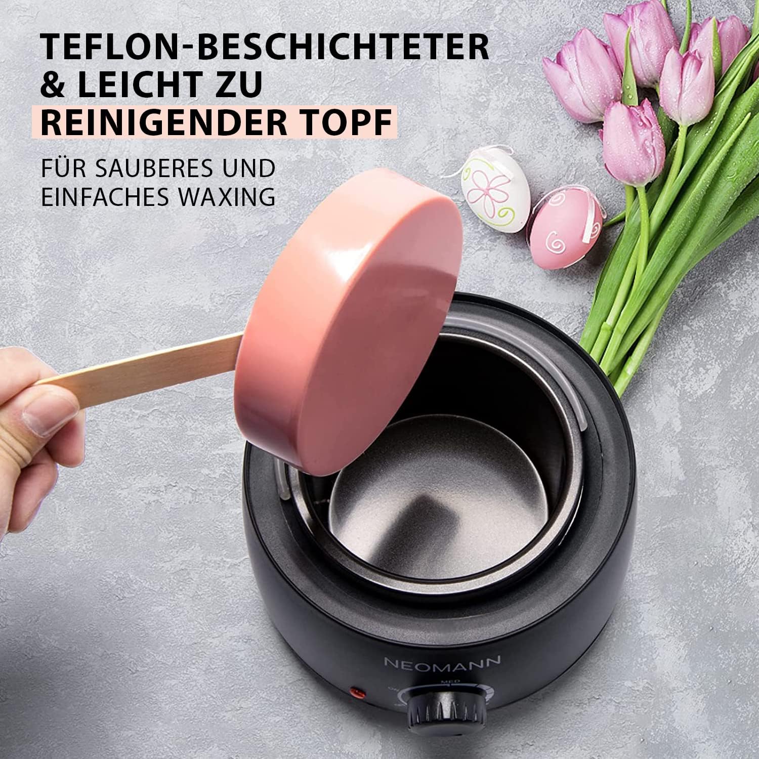 Waxer II Wachs-Set für Frauen und Männer, nicht klebend, teflonbeschichtet – Wachserhitzer zur Haarentfernung inkl. 300 g Wachsperlen, 20 Spatel