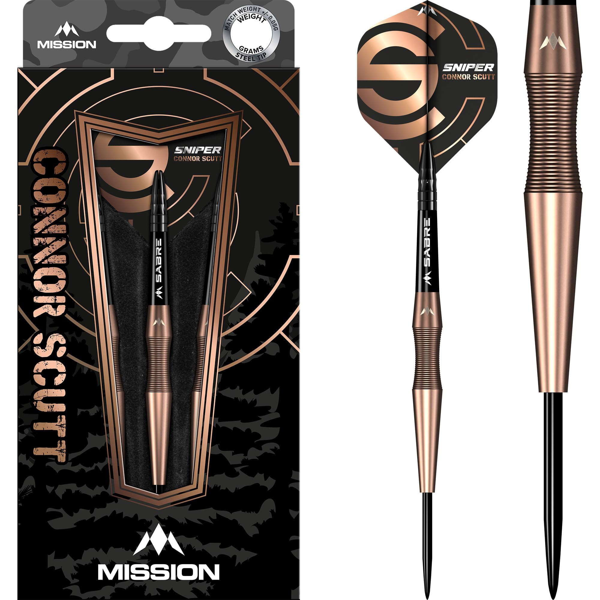 Mission Darts Connor Scutt V2 | Steel Tip | Bronze PVD | Sniper, 90% Tungsten, Available in Multiple Weights