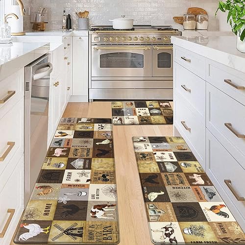 Miniatura 4 de ASPMIZ Farmhouse - Juego de 3 alfombras de cocina antideslizantes, acolchadas y antifatiga, tapetes de PVC para cocina, fregadero, impermeables,
