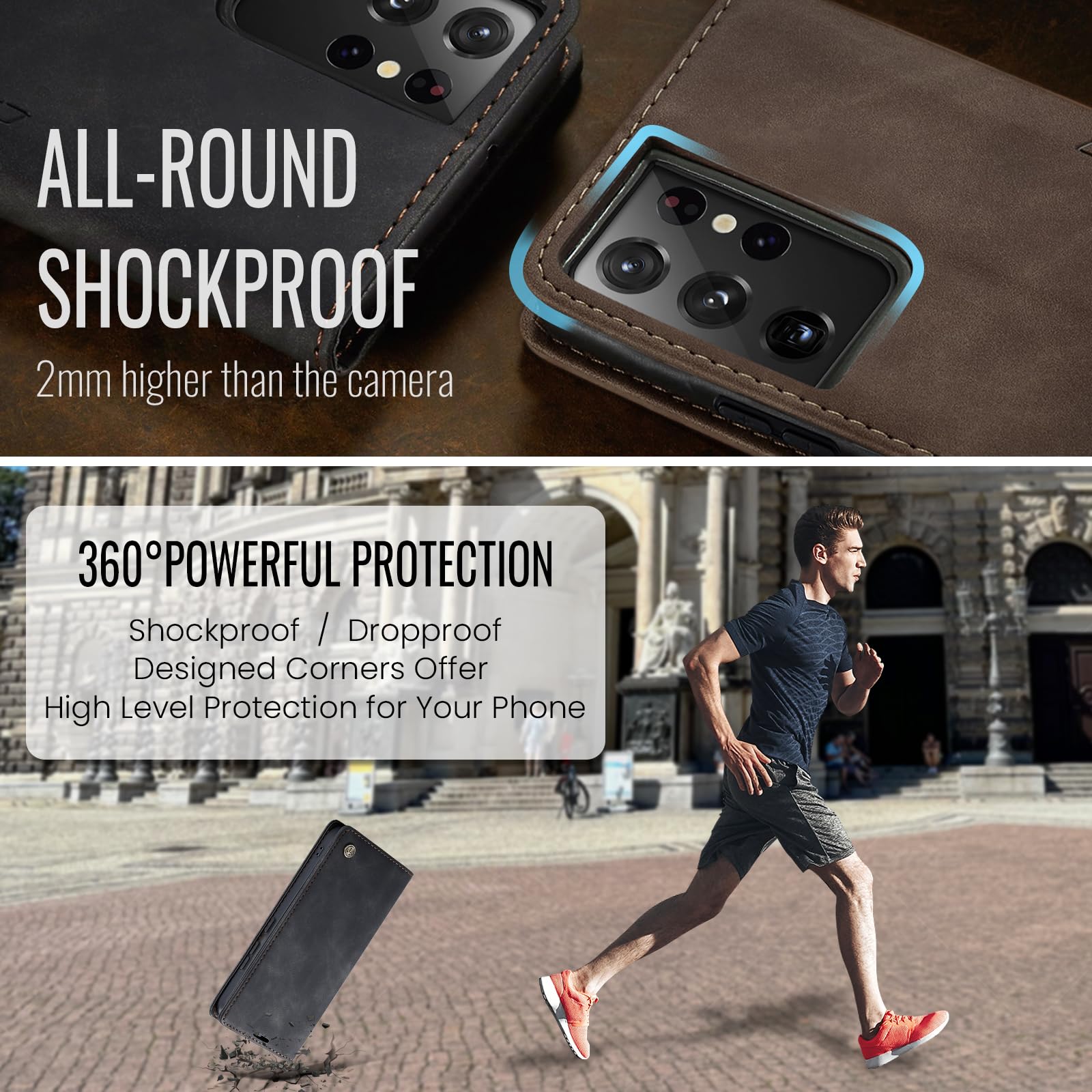 Azororo Cover per Samsung Galaxy S21 Ultra 5G, Premium PU Pelle Custodia, Magnetica Carta Fessura Portafoglio Case, Flip Cavalletto Custodia per Samsung Galaxy S21 Ultra - Nero